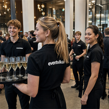 EventVikar personale serverer til et travlt arrangement