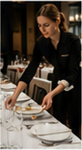 Eventvikar serveringspersonale dækker et bord