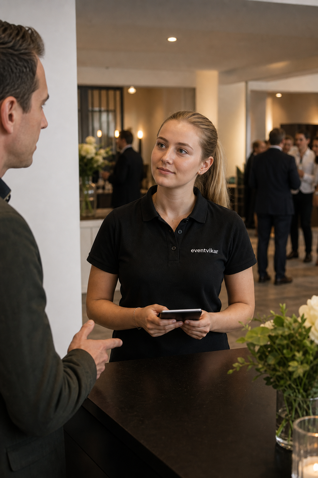 Eventplanlægger gennemgår brief til eventpersonale